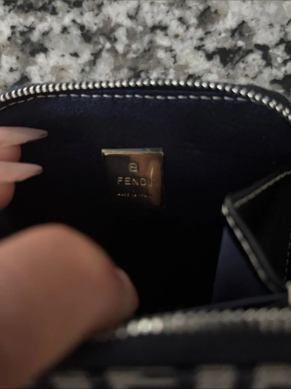 Authentic Fendi Navy and Beige FF Logo Zip coin purse
